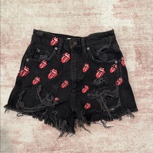 Stylish Black Denim Shorts with Red Accents